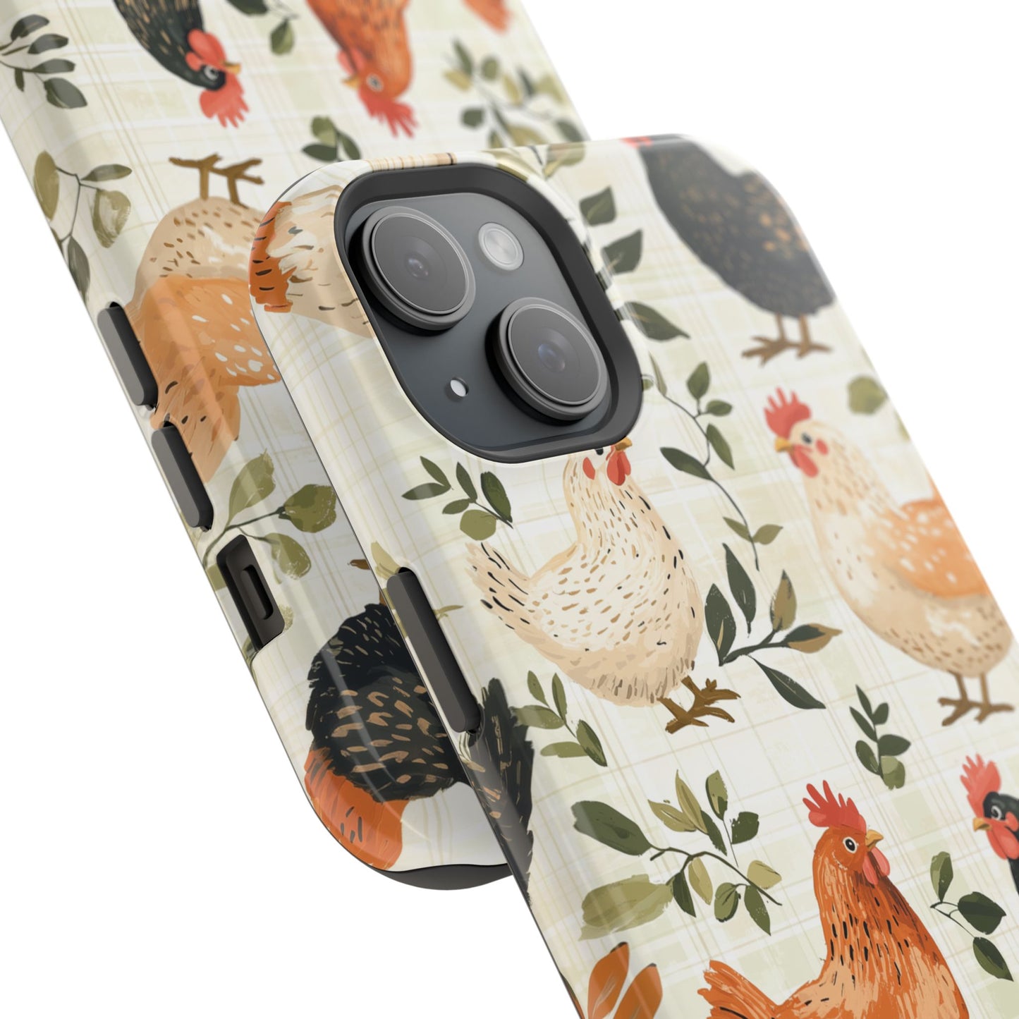 MagSafe iPhone Case: Vintage Chicken Farmhouse Case – Rustic Leaves Design