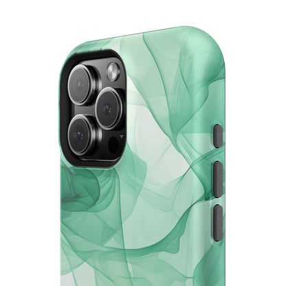 Translucent Flowing Green Fabric MagSafe iPhone Case – Elegant Fluid Design