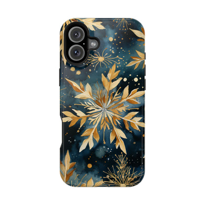 Gold Floral Snowflakes on Midnight Blue - MagSafe iPhone Series Case