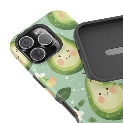 Smiling Avocados Tough MagSafe iPhone Case – Cute Avocado Design, Dual-Layer Protection