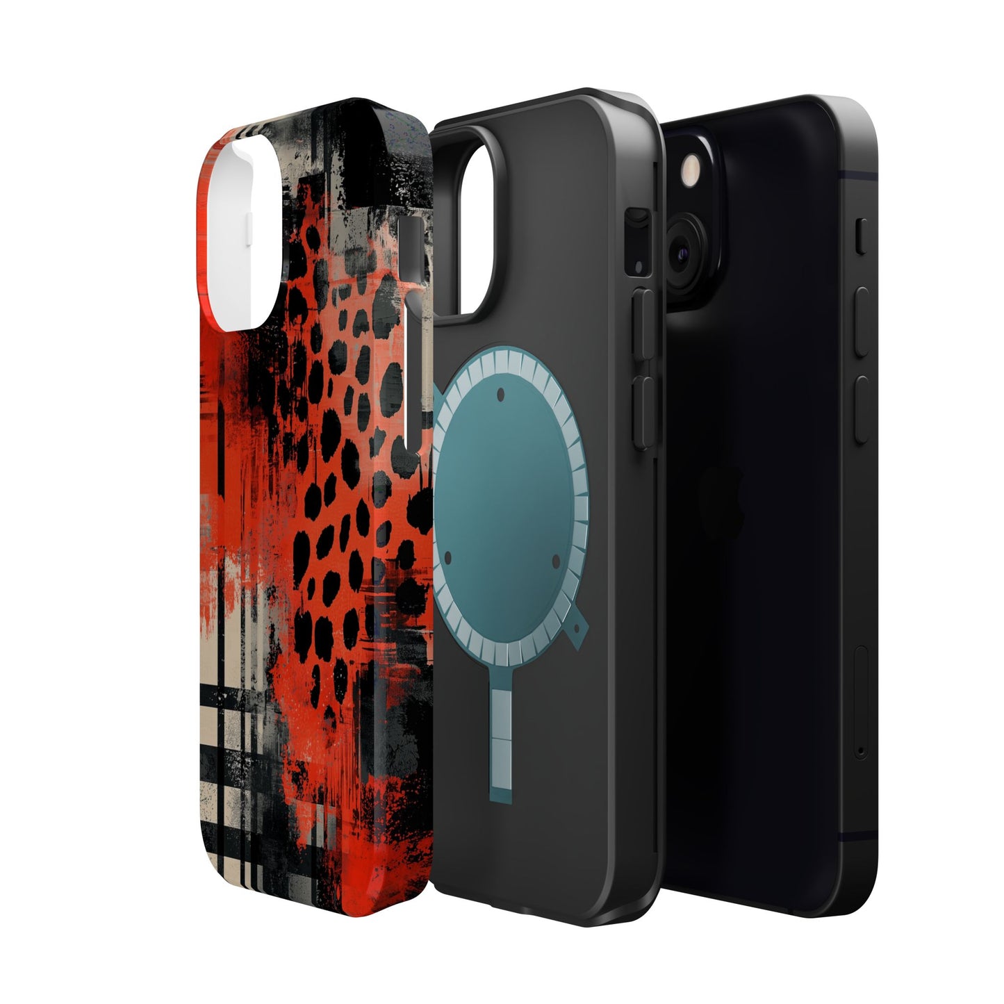 MagSafe iPhone Case: Cheetah Plaid – Red & Black Pattern