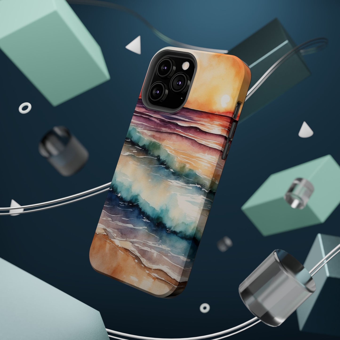 Sunset Waves MagSafe iPhone Case – Vibrant Watercolor Design