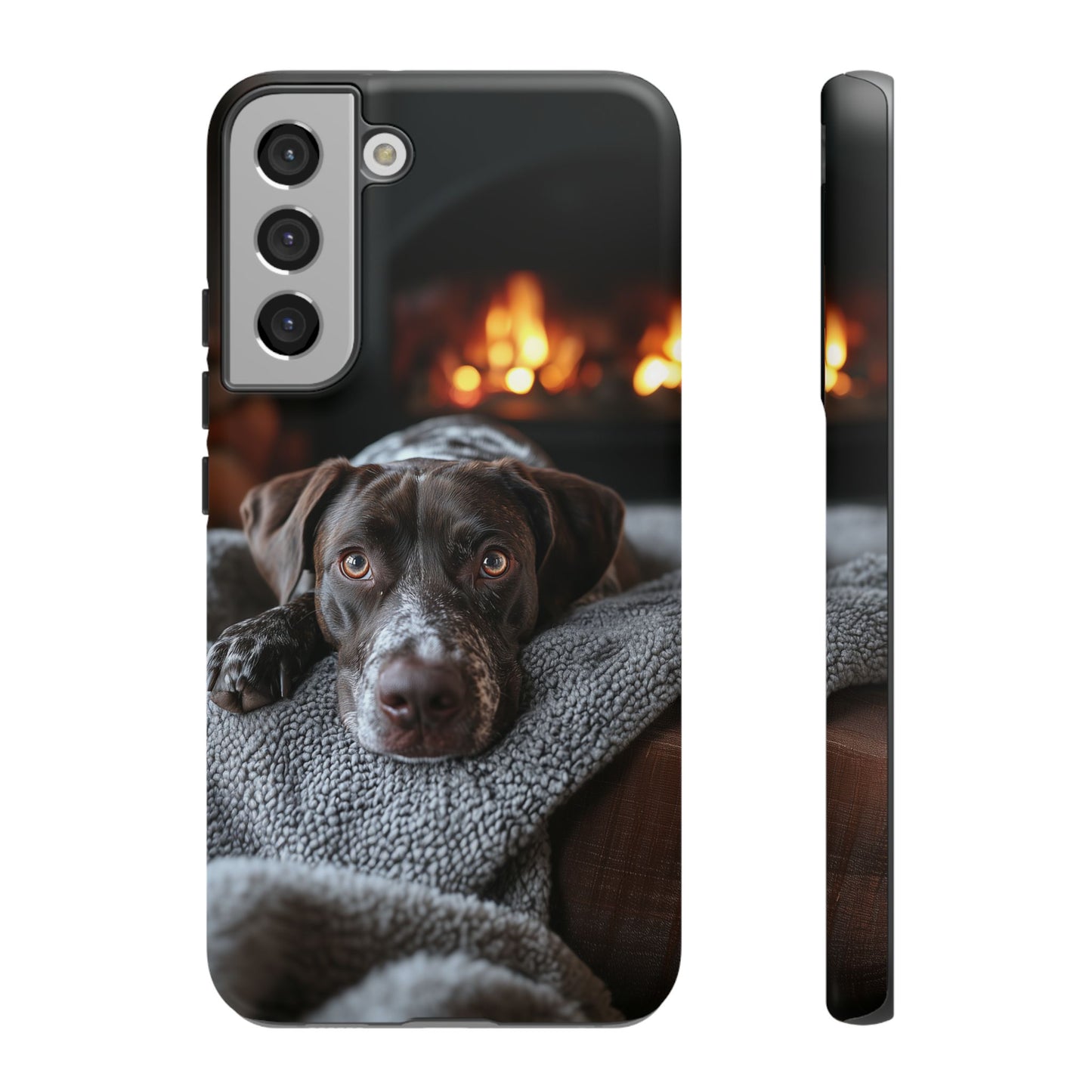 Cozy German Shorthaired Pointer Samsung Galaxy Case – Rustic Fireplace Protective Cover