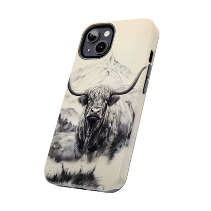 Highland Cow with Majestic Mountain Valley Backdrop | Western Cowgirl Phone Cases