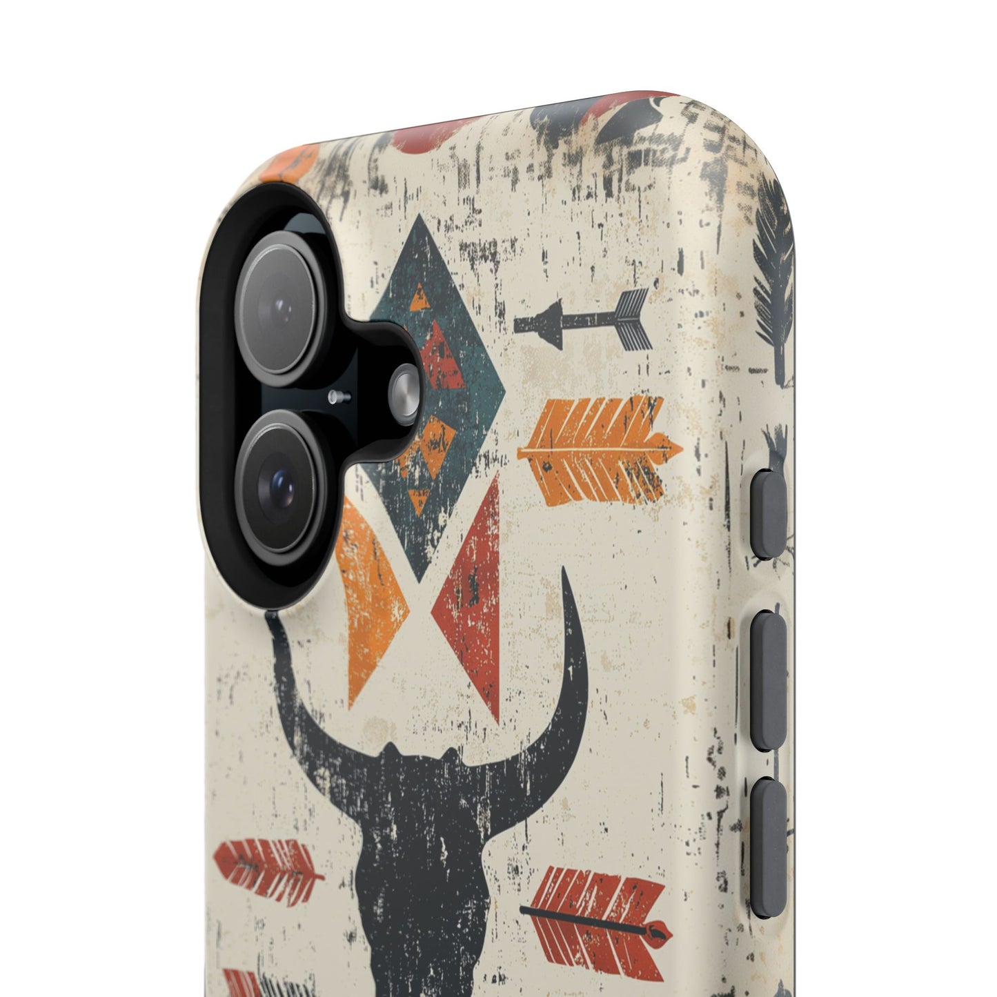 Tribal Bull Skull & Arrows Tough MagSafe iPhone Case – Rustic Western Design, Dual-Layer Protection