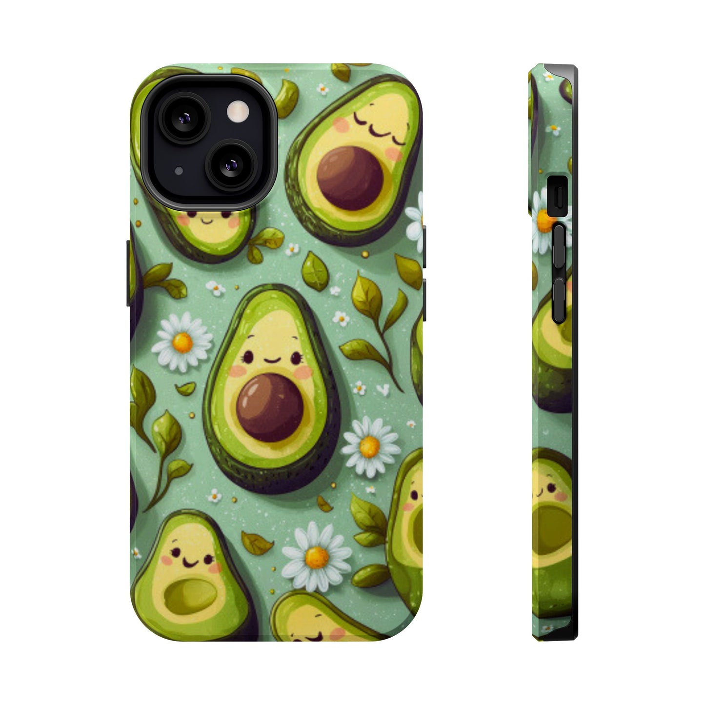 Cute Avocado MagSafe iPhone Case – Adorable Kawaii Avocados with Daisies, Shock-Resistant