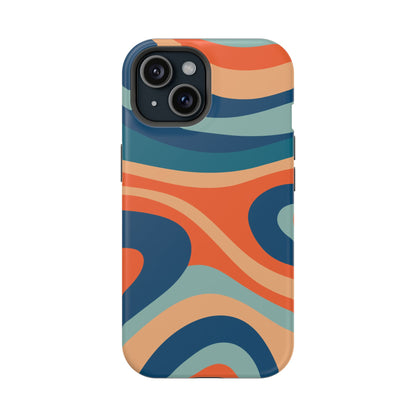 Retro Vibe Wavy Stripes MagSafe iPhone Case – 70s-Inspired in Teal, Orange, and Rust