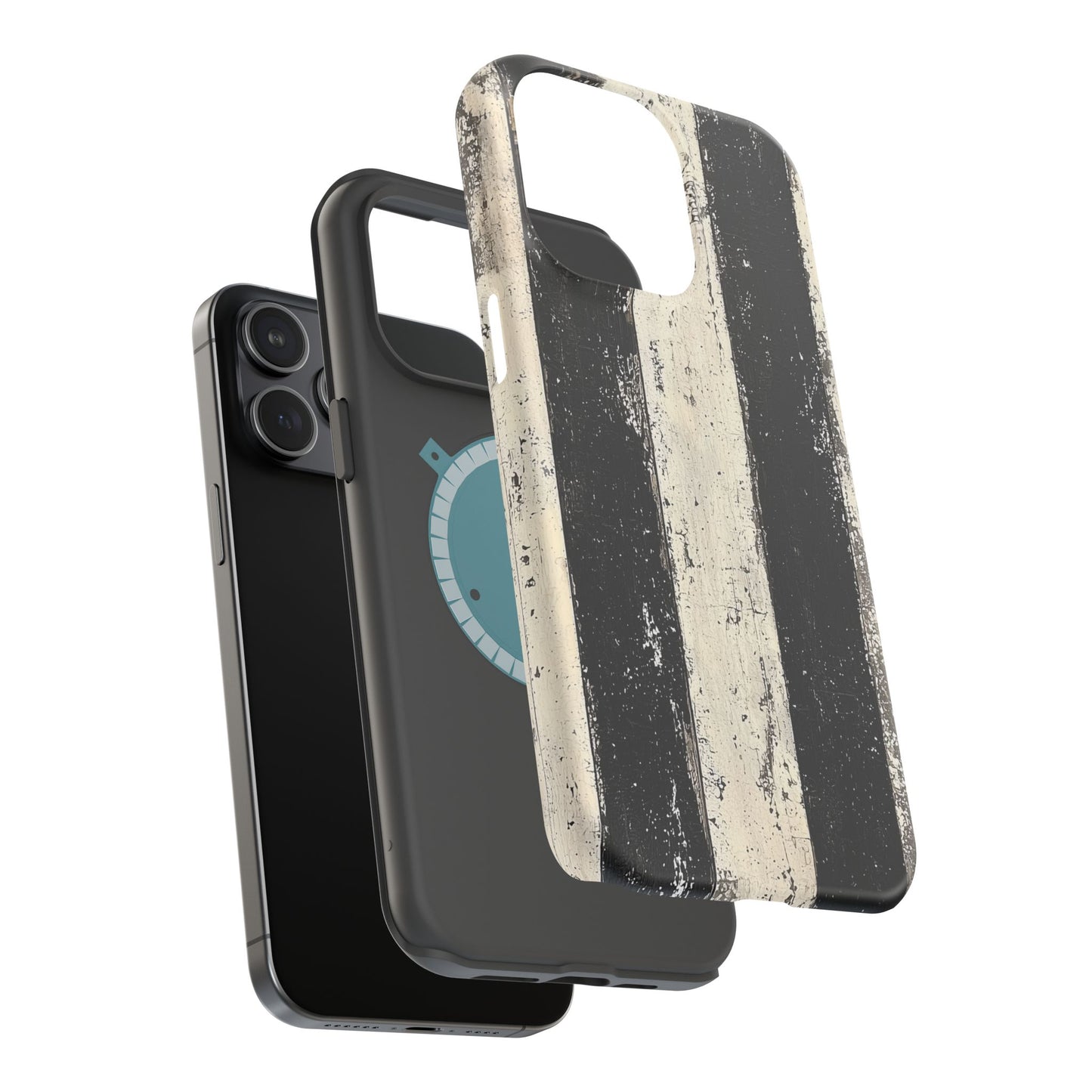 Vintage Vertical Stripe MagSafe iPhone Case - Black & White Grunge Design