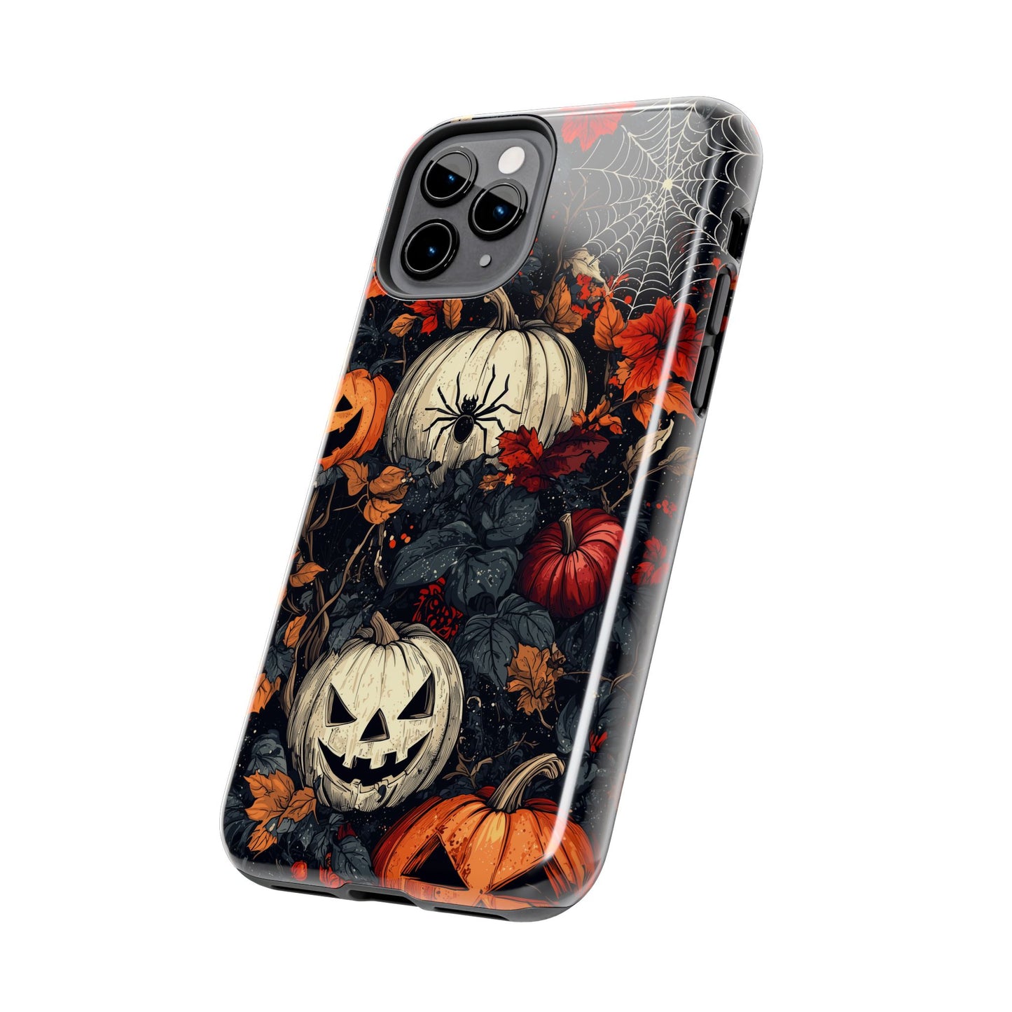 Hauntingly Elegant Halloween iPhone Case – Pumpkins, Spiders, and Autumn Leaves Design - BOGO Cases