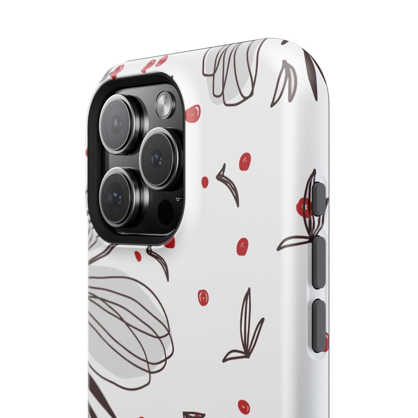 Minimalist Line Art Floral Tough MagSafe iPhone Case – Bold Red and Black Design, Shockproof Protection