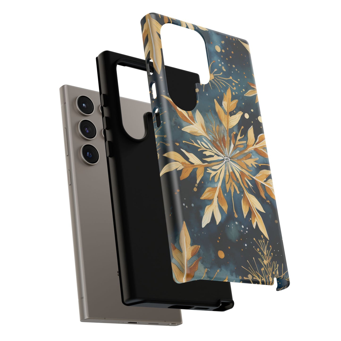 Gold Floral Snowflakes on Midnight Blue - Samsung Galaxy Series Case