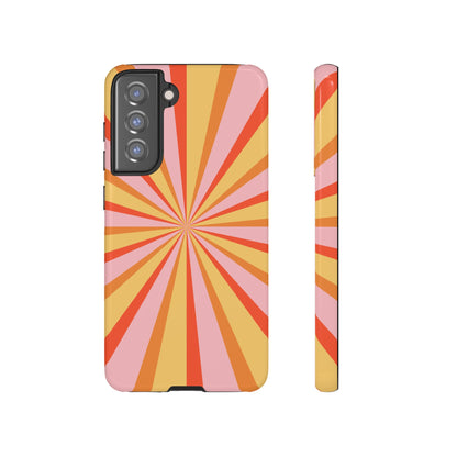 Bold Retro Sunburst Samsung Galaxy Case – Vibrant 70s-Inspired Rays in Orange, Pink, and Yellow