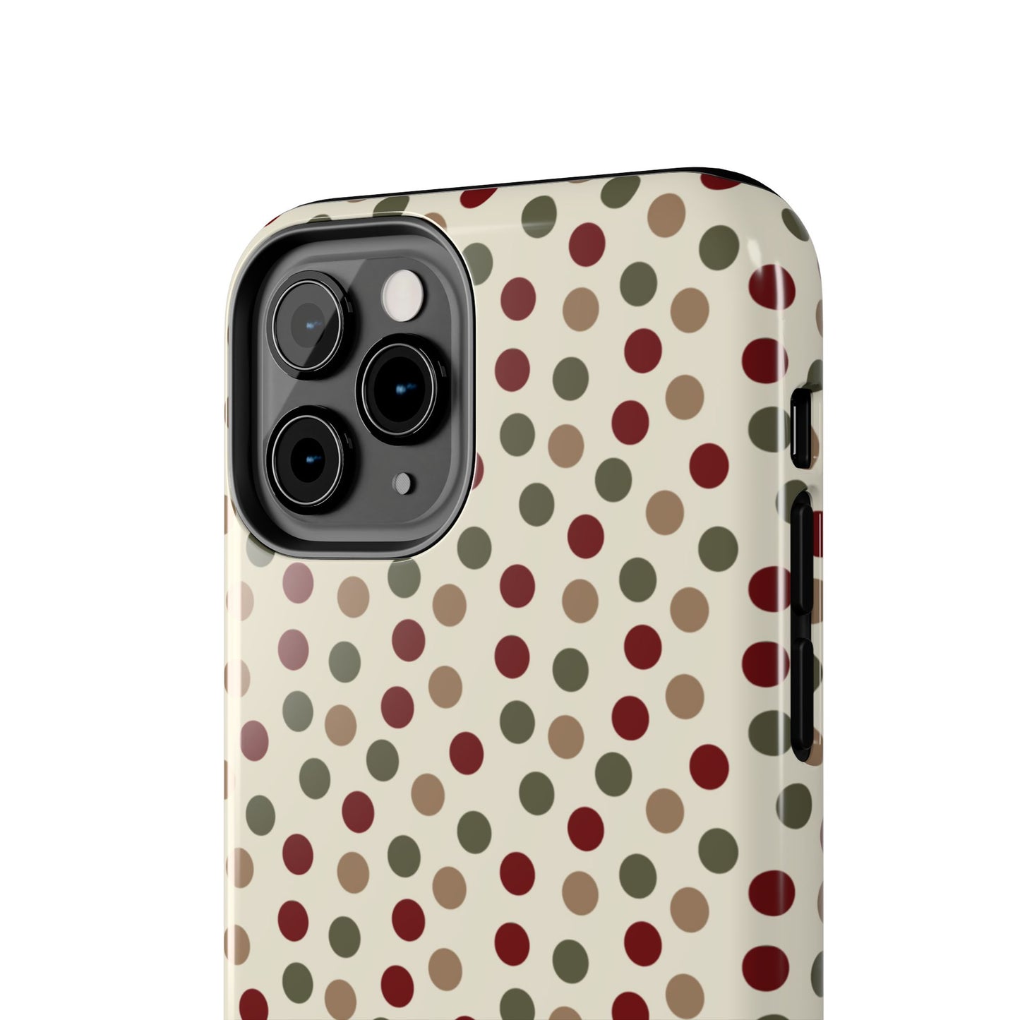 Festive Red & Green Polka Dots on Cream – iPhone Case