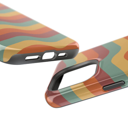 Retro Vibe Wavy Stripes MagSafe iPhone Case – 70s-Inspired in Teal, Orange, and Rust