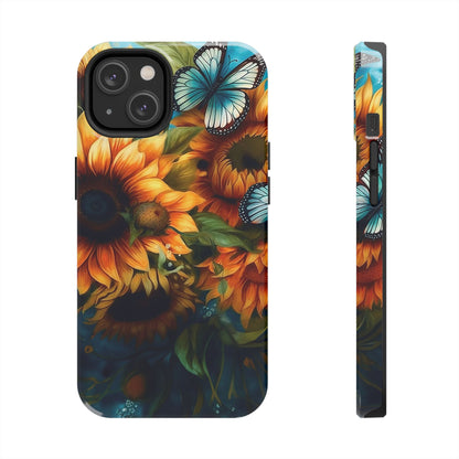 Aqua Blue Butterfly & Sunflower Art – iPhone Case