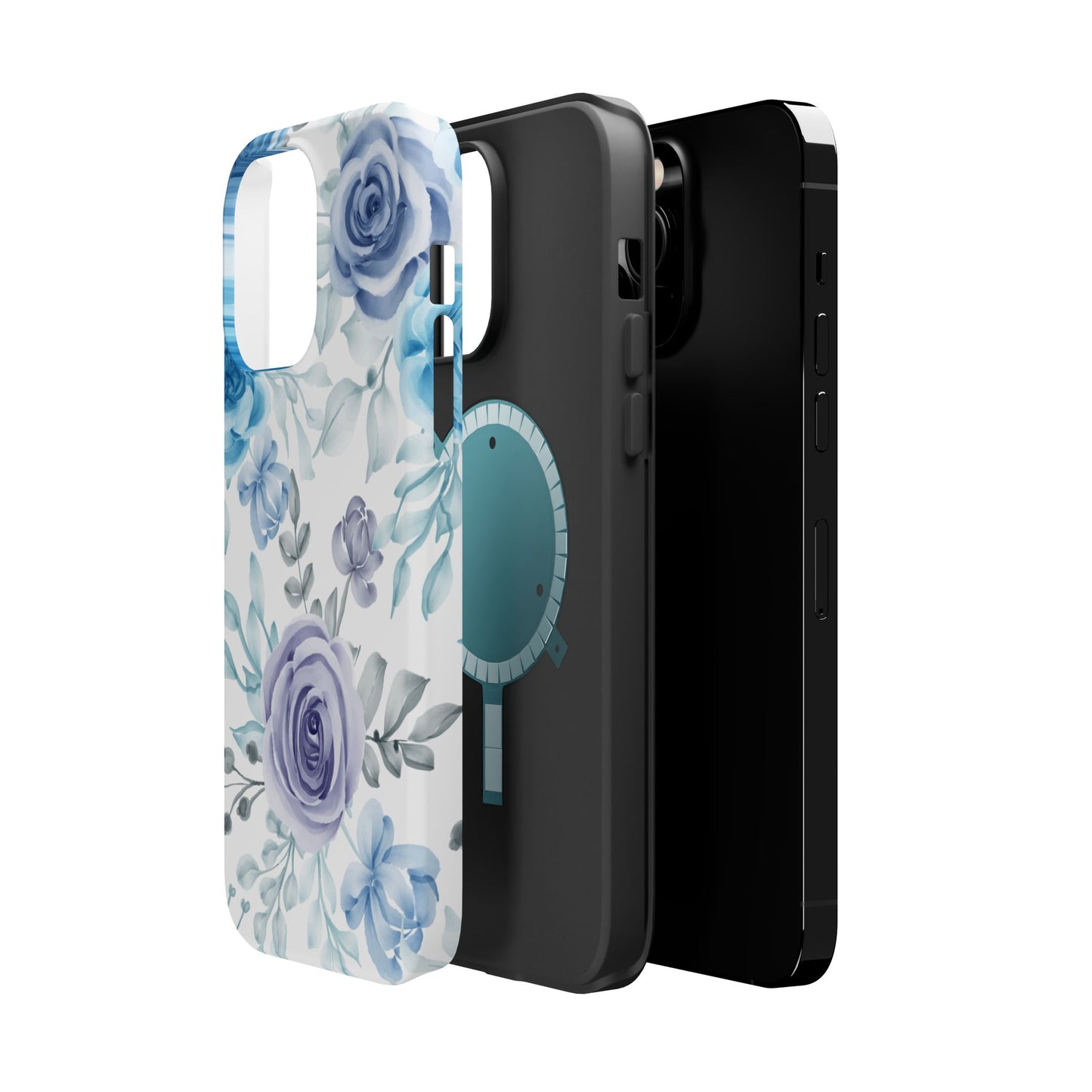 Elegant Blue & Violet Roses MagSafe Case – Artistic Floral Protection with Magnetic Charging Compatibility