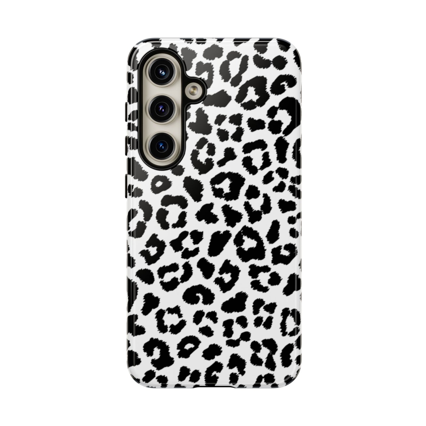 Monochrome Leopard Print Tough Samsung Galaxy Case – Classic Black and White Design with Dual-Layer Protection