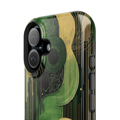 Abstract Green & Gold MagSafe iPhone Case - Geometric Art Deco Protective Cover