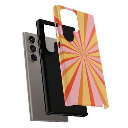 Bold Retro Sunburst Samsung Galaxy Case – Vibrant 70s-Inspired Rays in Orange, Pink, and Yellow