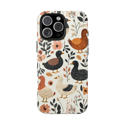 Farm Duck & Flowers iPhone Case – Vintage Floral Design