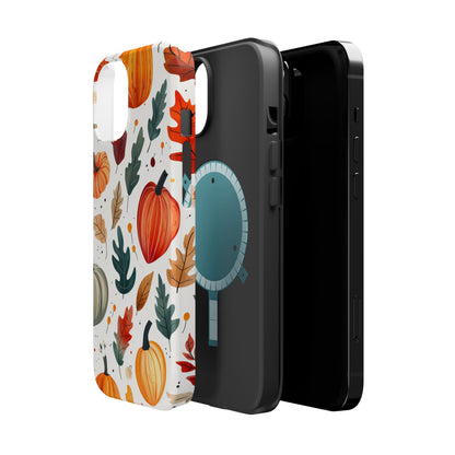 Autumn Harvest MagSafe iPhone Case - Pumpkin and Fall Leaf Design