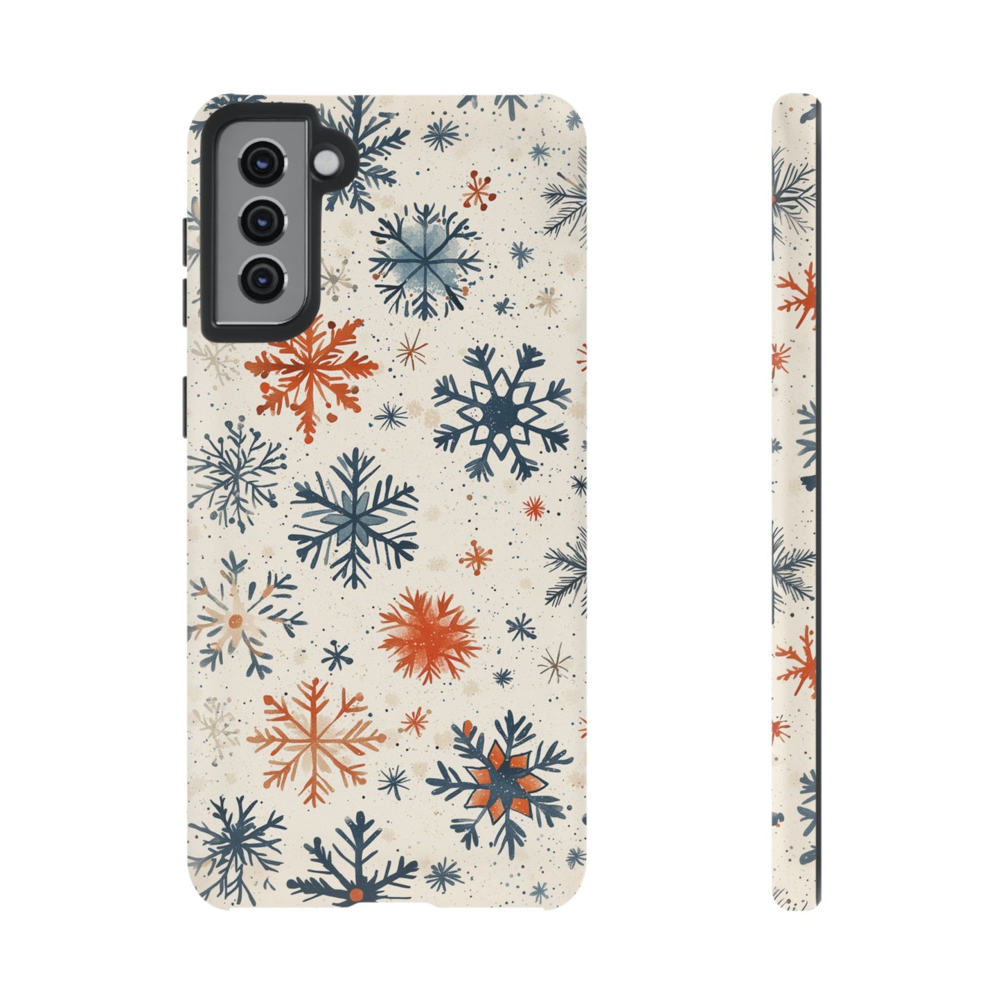 Rustic Orange and Blue Snowflake Pattern – Samsung Galaxy Series Case