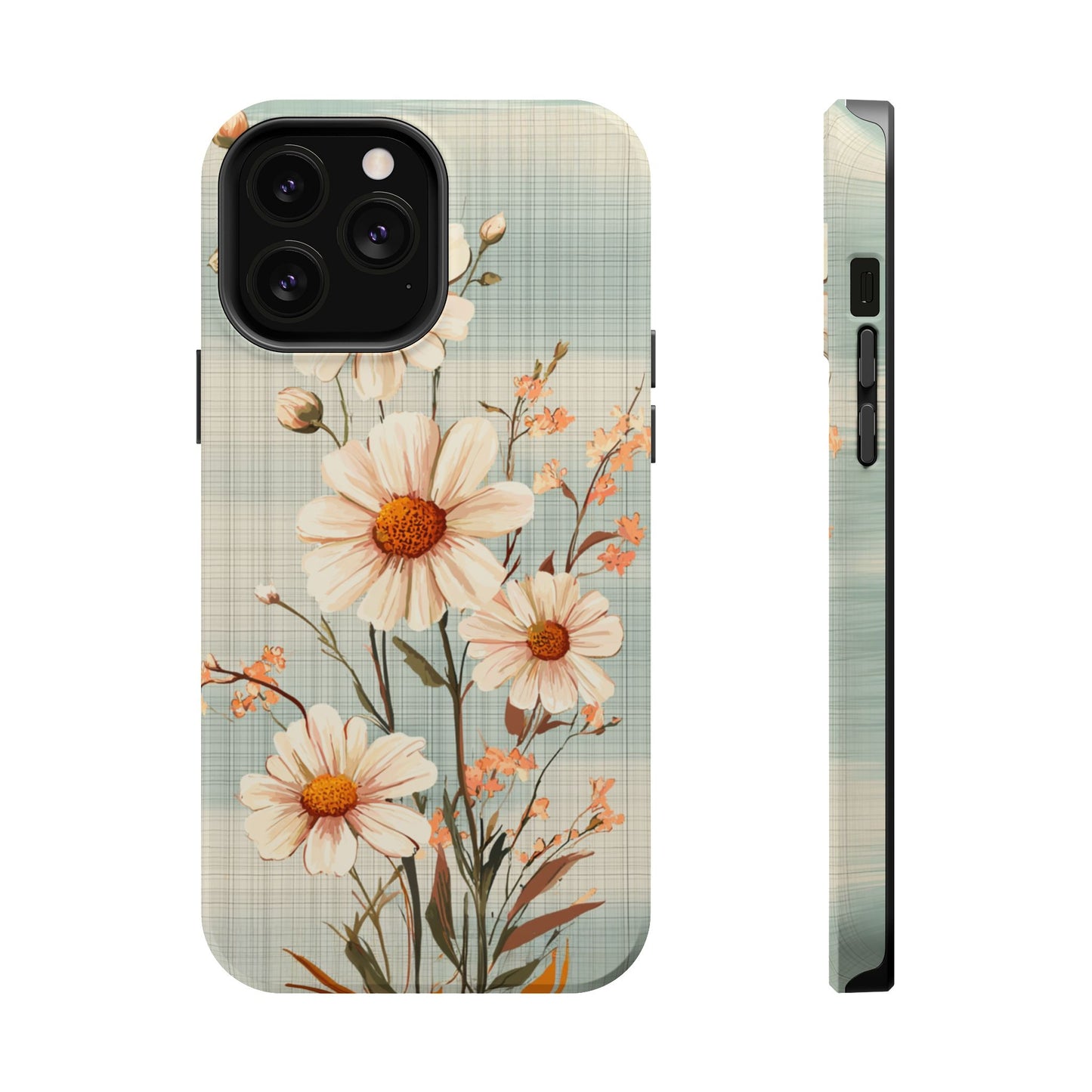 Pastel Green Daisy MagSafe iPhone Case - Floral Plaid Protective Cover