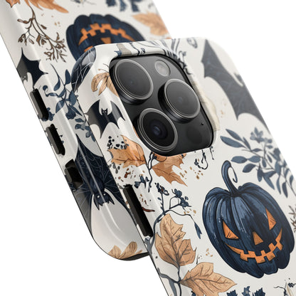 Vintage Halloween iPhone Case – Dark Jack-o'-Lanterns, Bats, and Autumn Leaves Design