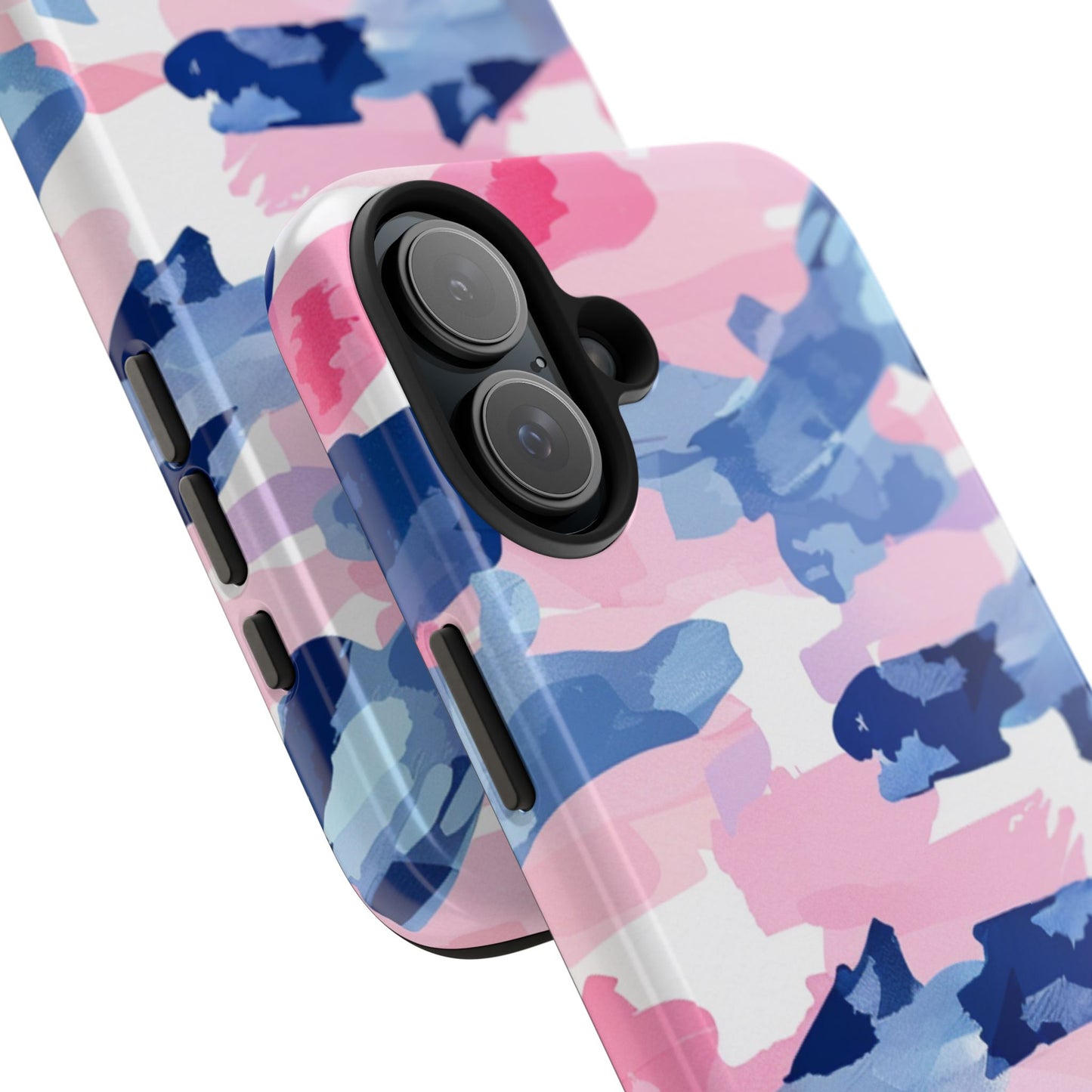 iPhone Case: Dynamic Pink & Navy Brushstroke Art