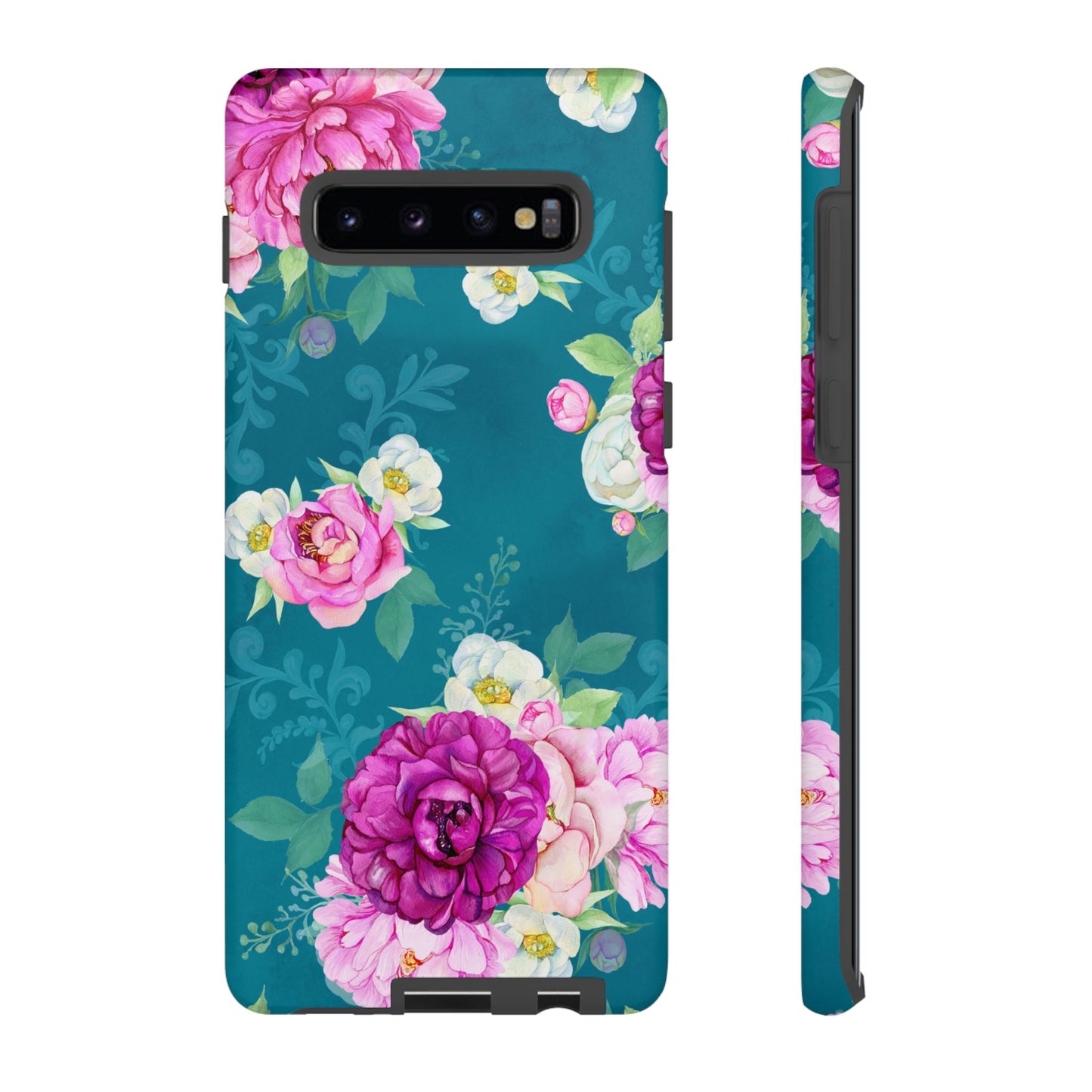 Elegant Peony Bouquet Samsung Galaxy Case – Deep Teal Background with Romantic Floral Design