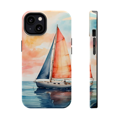 Sunset Sail MagSafe iPhone Case – Watercolor Sailboat and Sky Design