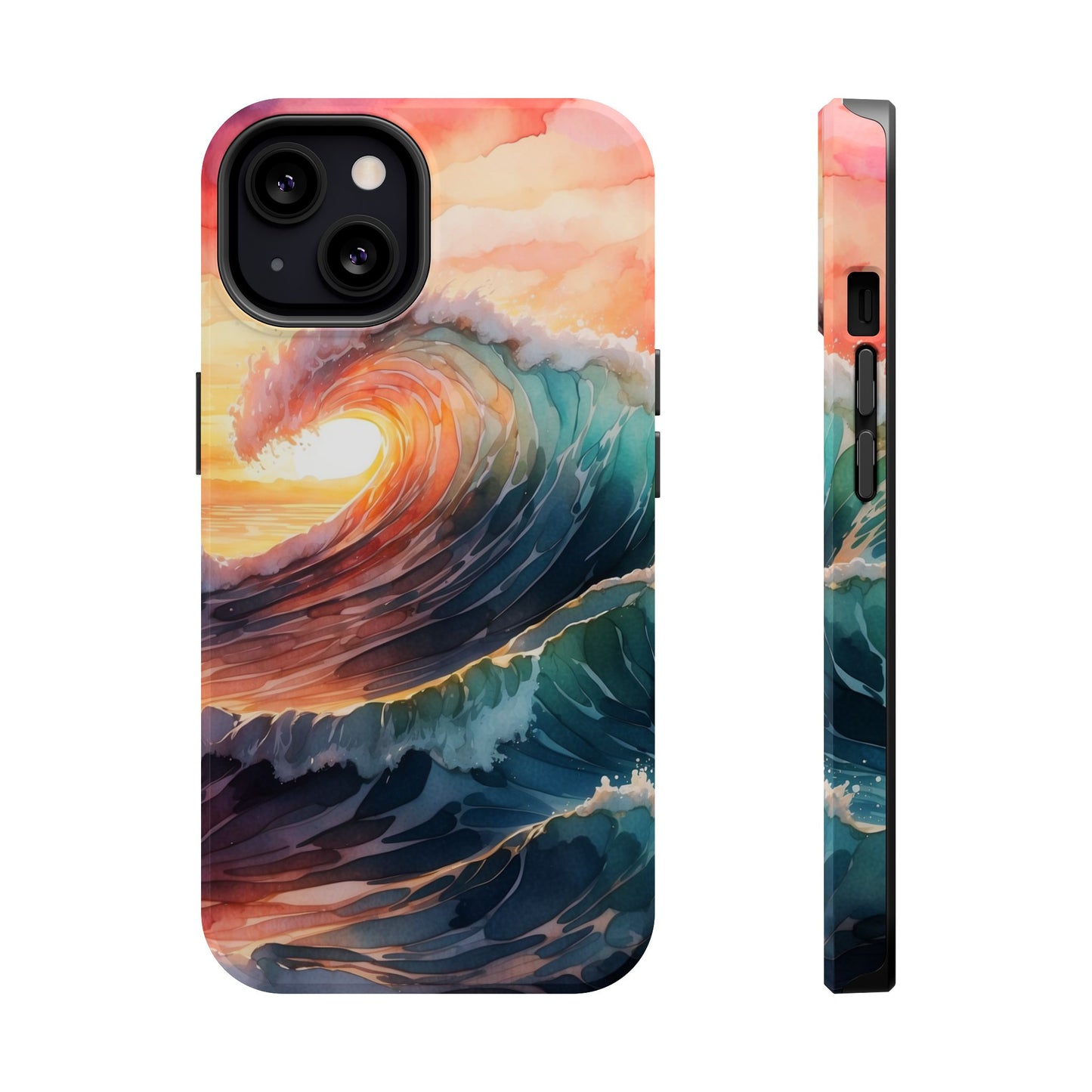 Ocean Sunrise Wave MagSafe iPhone Case – Vibrant Watercolor Wave Design