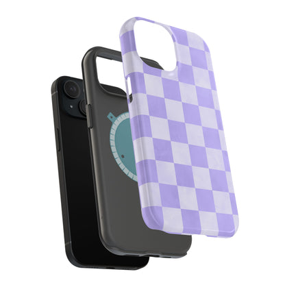 Lavender Checkerboard MagSafe iPhone Case – Shockproof, Smooth Matte Finish, Dual-Layer Design