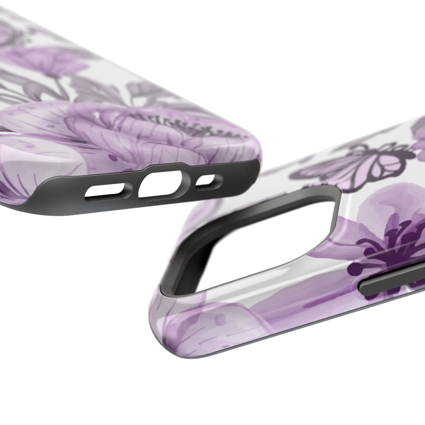 Lavender Bloom Butterfly MagSafe iPhone Case – Delicate Floral Design with Watercolor Details