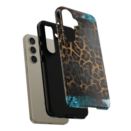 Boho Leopard and Turquoise Tough Samsung Galaxy Case – Rustic Western Design with Dual-Layer Protection