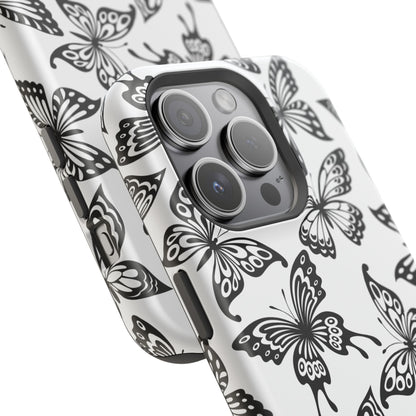 Monochrome Butterfly Pattern Tough MagSafe Case – Dual-Layer Protection with Matte Finish