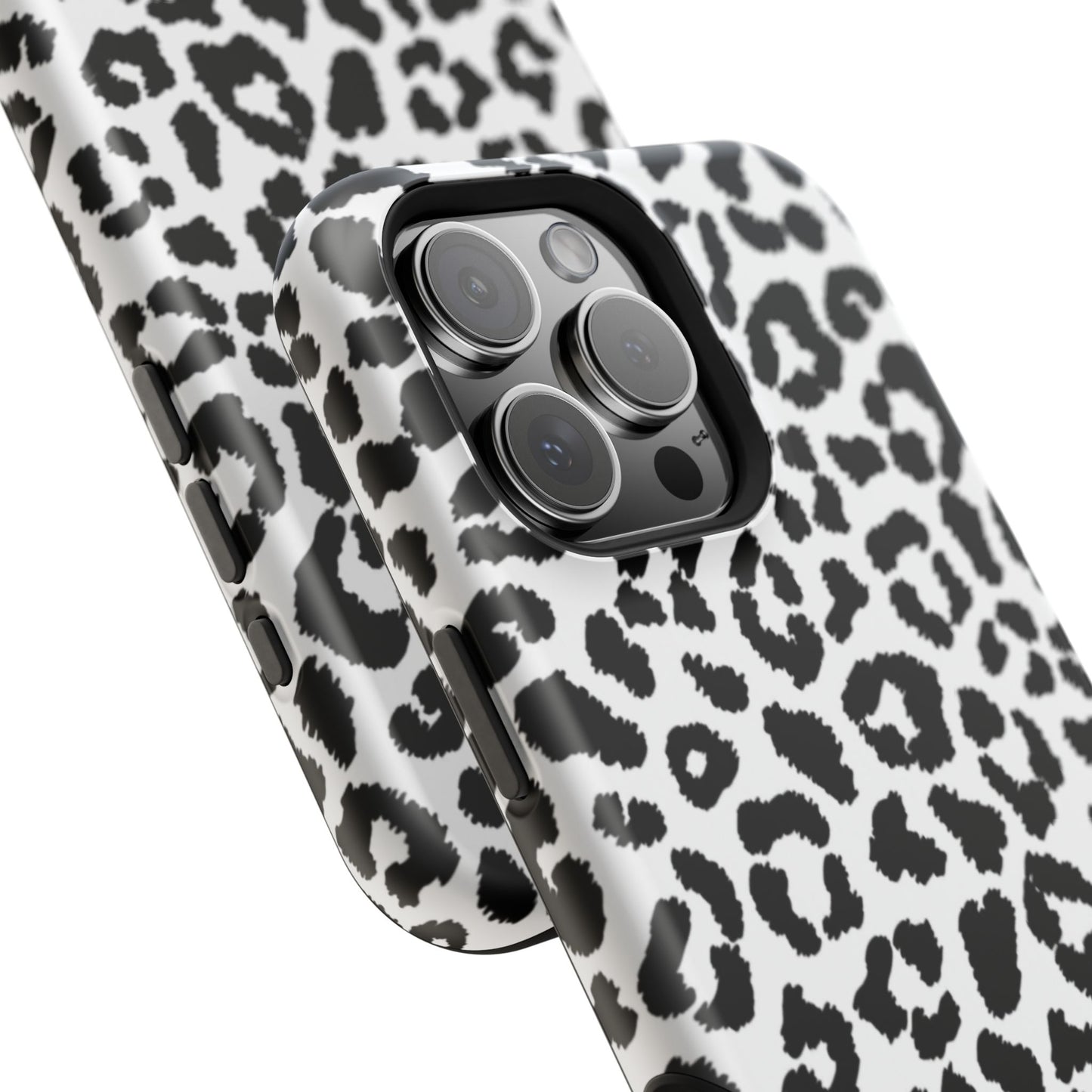 Monochrome Leopard Print Tough MagSafe iPhone Case – Classic Black and White Design with Dual-Layer Protection