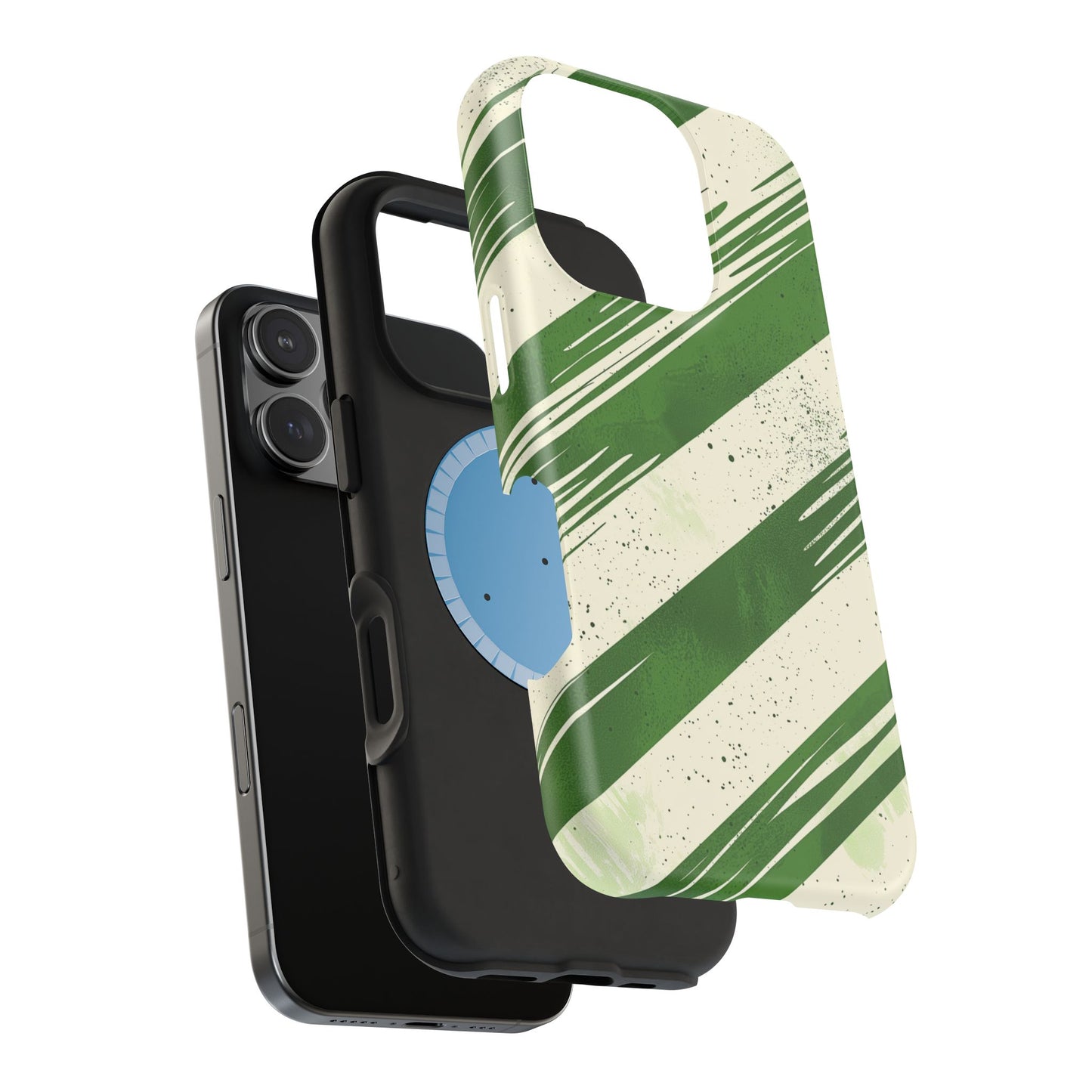 Green Stripes MagSafe iPhone Case – Bold Diagonal Brushstroke Design