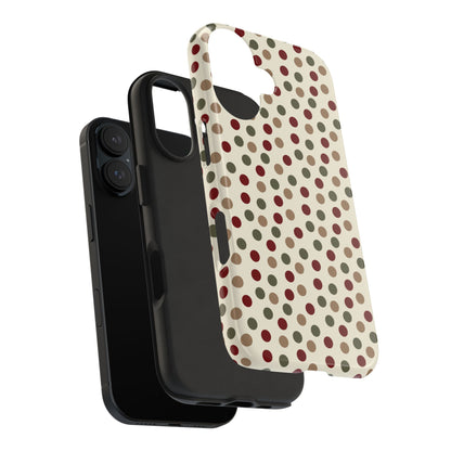 Festive Red & Green Polka Dots on Cream – iPhone Case