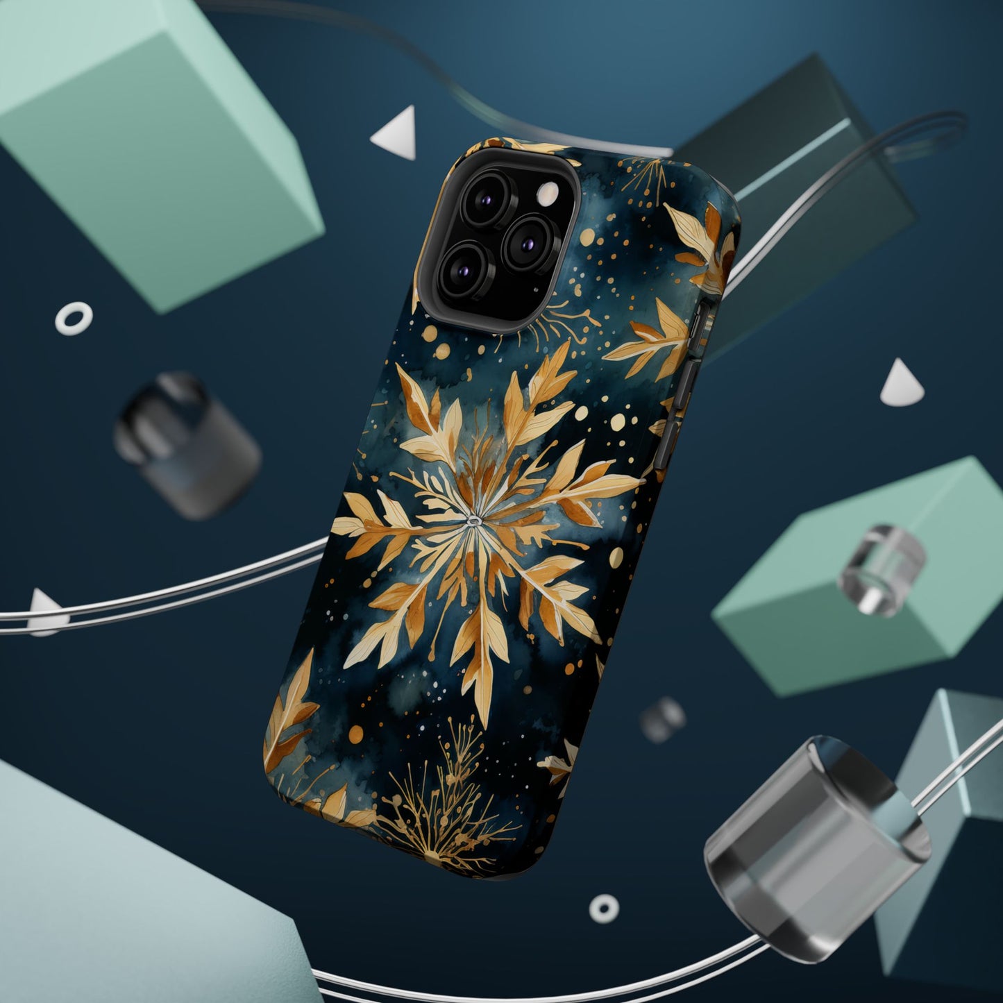 Gold Floral Snowflakes on Midnight Blue - MagSafe iPhone Series Case