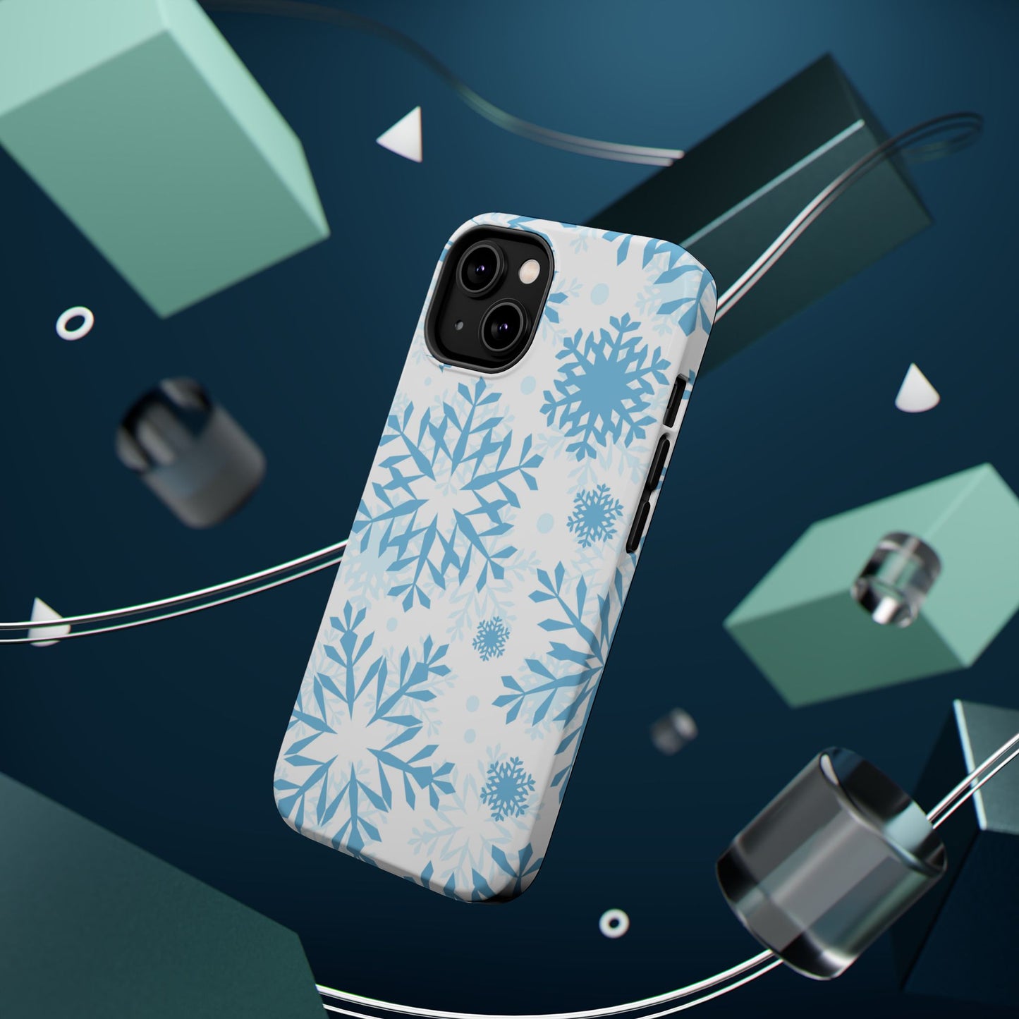 Frosty Blue Snowflakes MagSafe iPhone Case – Shockproof, Smooth Matte Finish, Dual-Layer Design