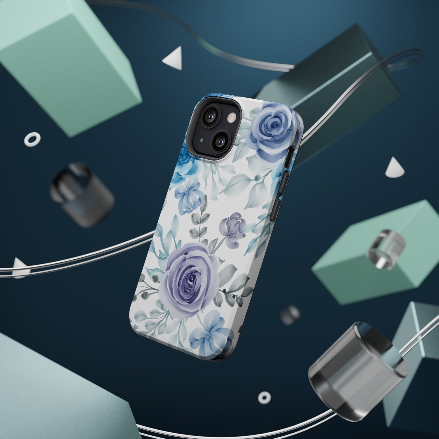 Elegant Blue & Violet Roses MagSafe Case – Artistic Floral Protection with Magnetic Charging Compatibility