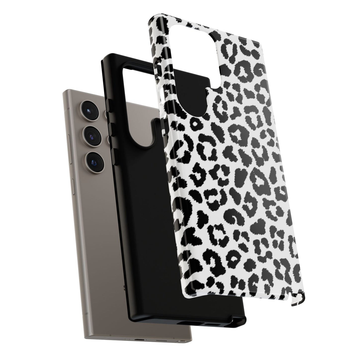 Monochrome Leopard Print Tough Samsung Galaxy Case – Classic Black and White Design with Dual-Layer Protection