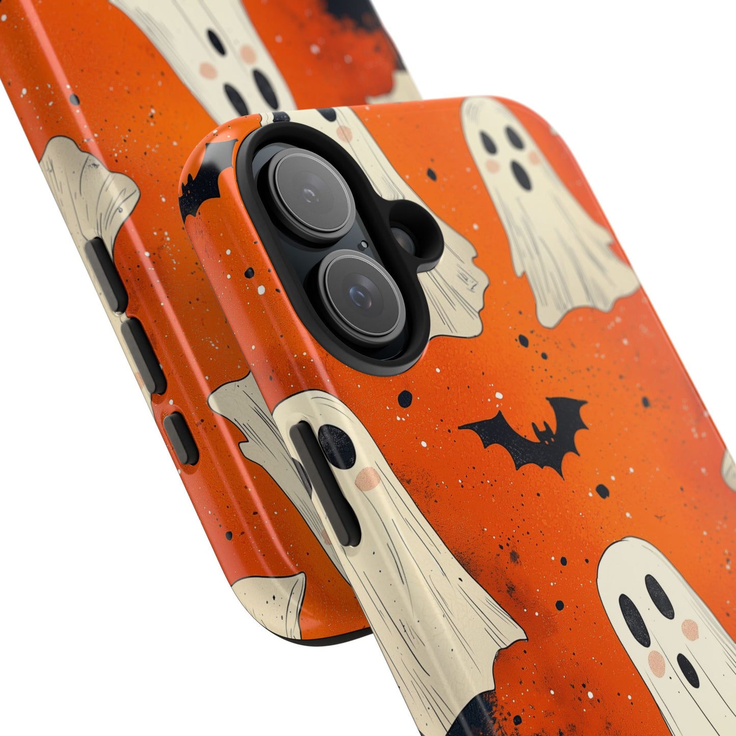 Spooky Ghosts & Bats iPhone Case – Vibrant Orange Halloween Design