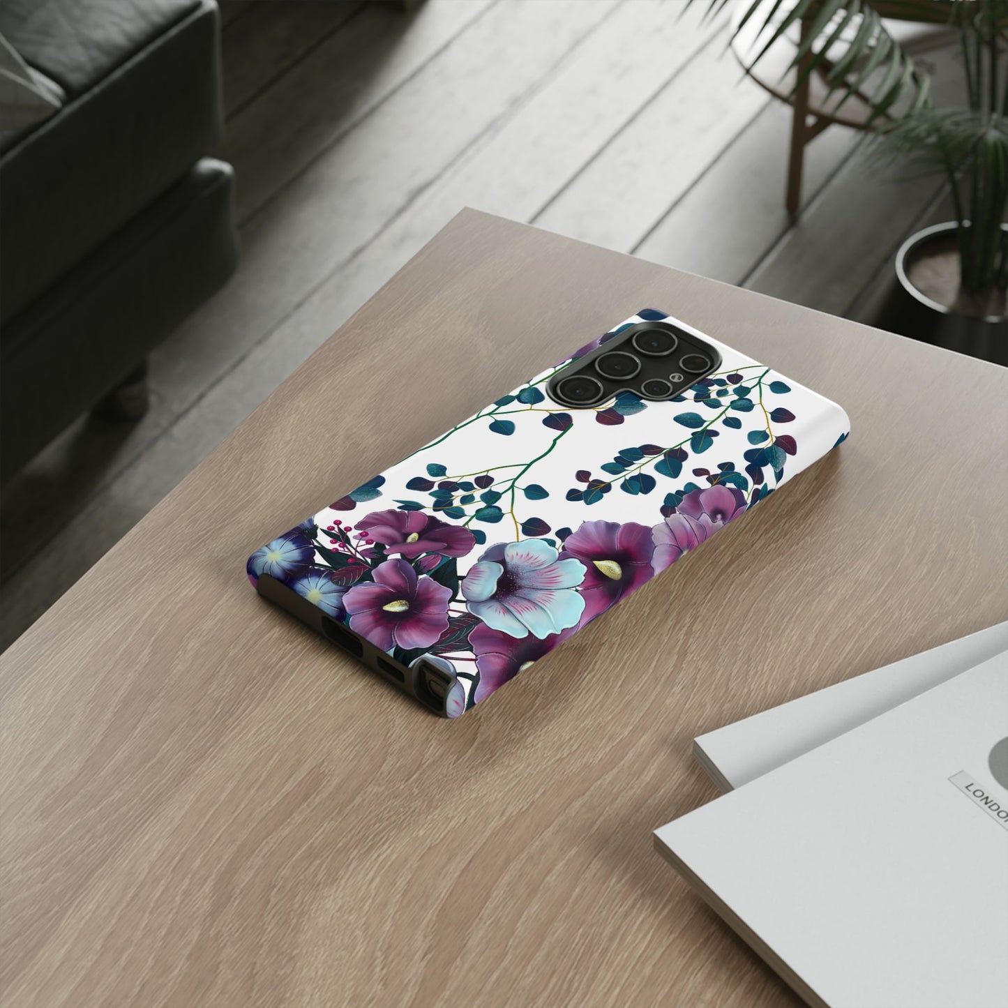 Moody Purple & Teal Floral Samsung Galaxy Series Case – Elegant Botanical Design