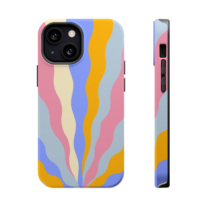 Pastel Radiance MagSafe iPhone Case – 70s-Inspired Dual-Layer Design with Wavy Sunburst Pattern