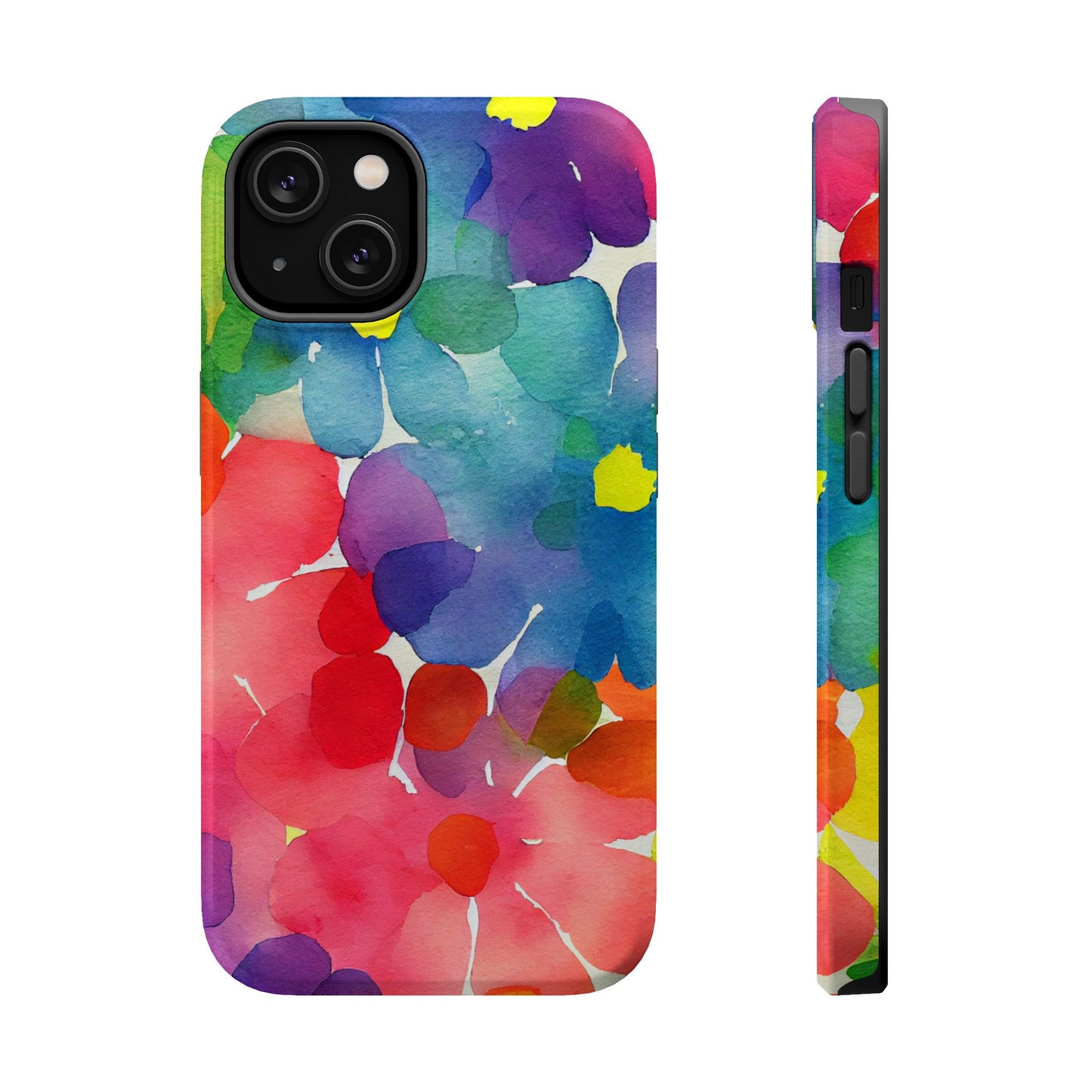 Rainbow Bloom Watercolor MagSafe iPhone Case – Slim Design, Glossy Finish