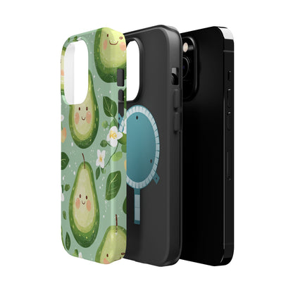 Smiling Avocados Tough MagSafe iPhone Case – Cute Avocado Design, Dual-Layer Protection