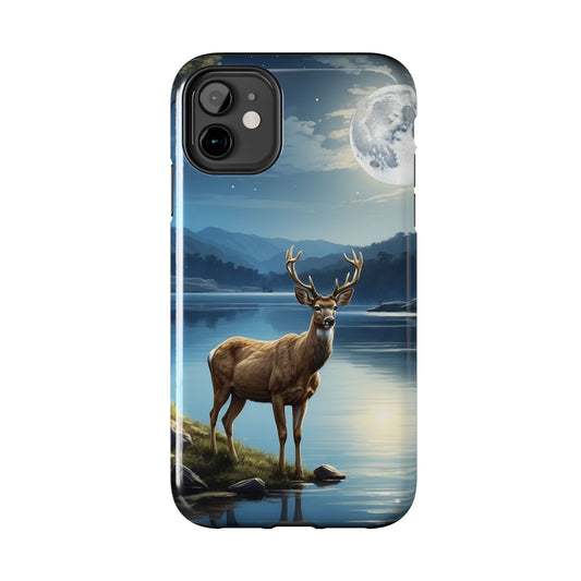 Moonlit Elegance: Stag by the Lake – iPhone Case