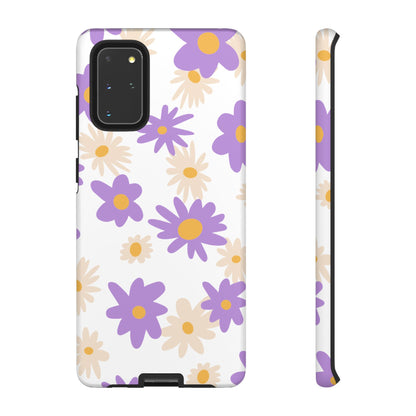 Retro Daisy Flower Samsung Galaxy Case – Pastel Purple & Cream Floral Design with Matte Finish